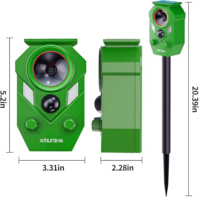 Solar Ultrasonic Animal Repellent Outdoor, Deer Repellent for Yard with RIP Sensor, IP65 Waterproof Squirrels Repeller, Effective Deterrent Cat, Raccoons, Skunks, Rabbits - Light Green
