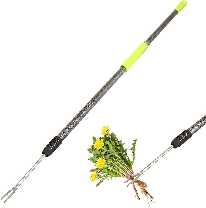 Weed Puller Tool, 48" Long Handle Weeder Puller Tool with Soft Foam Grip, Upgrade V-Shaped Forks Weed Remover Tool for Easy Weed Removal & Deeper Root Digging Gardening Hand Tools
