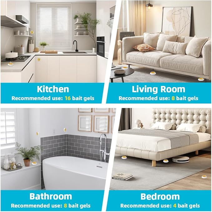 32 Pack Ant Killer Gel Bait, Long Lasting Indoor & Outdoor Ants Bait for Effective Ant Control, Safe & Easy to Use Pest Control for All Common Household Ants, Mess-Free Gel Stations