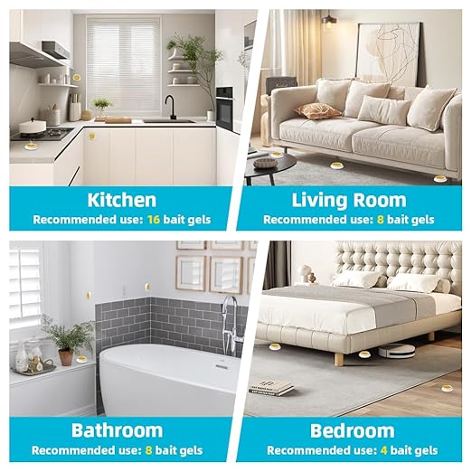 64 Pack Ant Killer Gel Bait, Long Lasting Indoor & Outdoor Ants Bait for Effective Ant Control, Safe & Easy to Use Pest Control for All Common Household Ants, Mess-Free Gel Stations