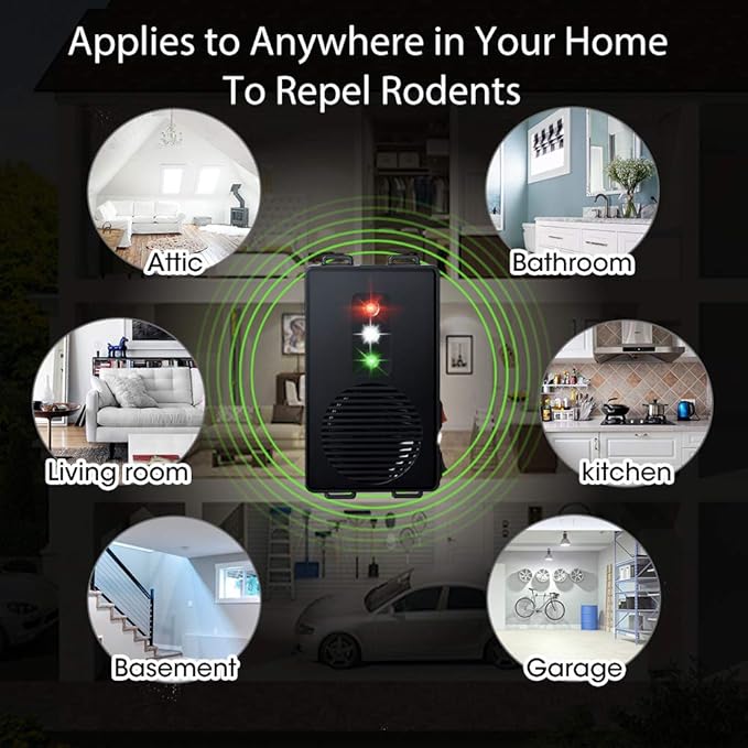 Rodent Repellent for Cars Battery Operated Ultrasonic Mice and Rat Deterrent with LED Flashlights, Wireless Under Hood Animal Repeller Pest Control Device for RV, Truck, and Vehicle Engine Protection