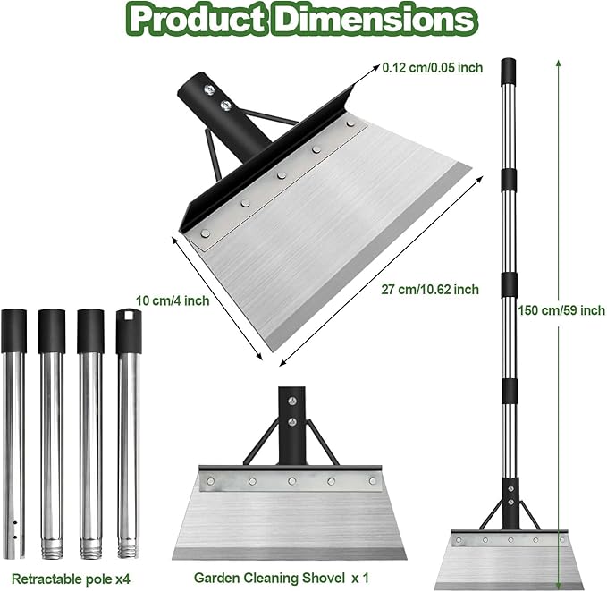 Multifunctional Garden Cleaning Shovel, Heavy Duty Steel Flat Shovel with 59" Adjustable Handle, Floor Scraper, Outdoor Spade Tool for Weeding, Lawn Edging, Digging, Ice Removal