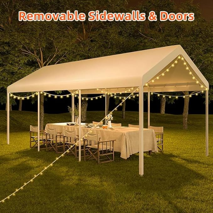 Carport,10x20 Heavy Duty Carports, Canopy, Garage, Metal Shed, with 4 Roll-up Ventilated Windows, Outdoor, Storage, Car, Boat,10x20 Grey