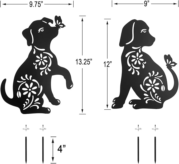 Metal Dog Garden Stake,Metal Dog Garden Decor for Outside,Patio,Outdoor,Charming Set of 2 Dogs Statues for Garden