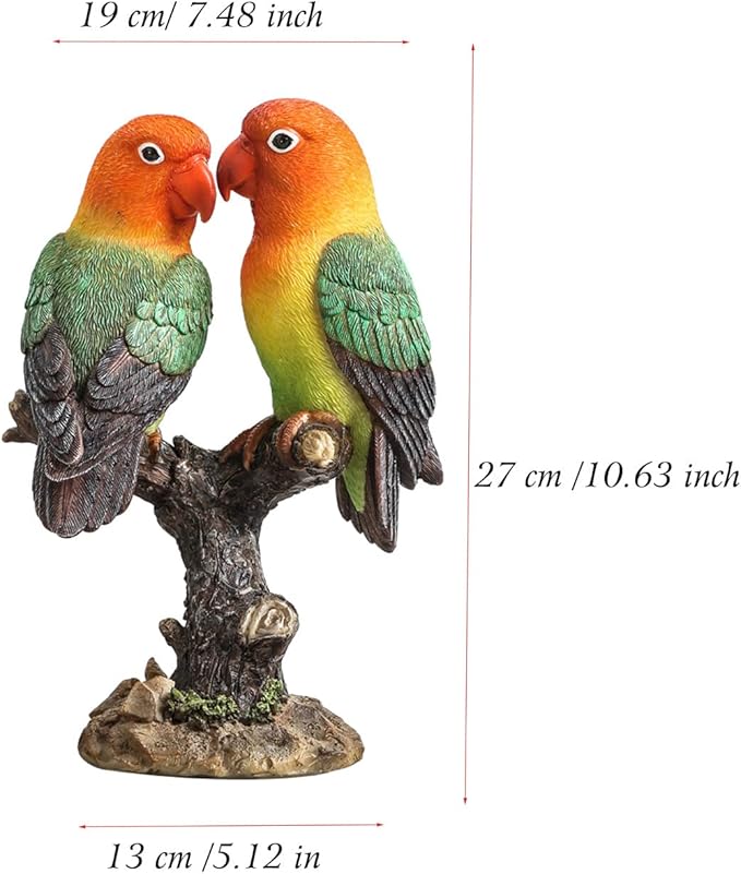 Lovebird Parrot on Stump Statue - Tree Hugger Garden Statues, Resin Parrot Figurines Lifelike Tropical Bird Sculptures for Patio Lawn Yard Home Desktop Decoration - Multicolor