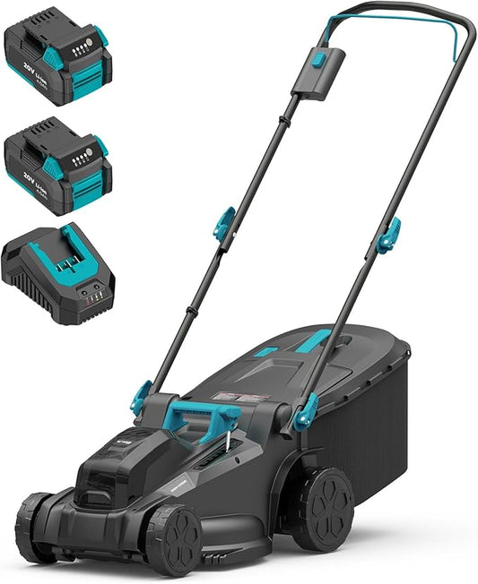Electric Lawn Mower Cordless, 2x20V 16 inch Push Lawn Mower with 6-Position Cutting Height Adjustment, 2x4.0Ah Battery & Dual Charger Included