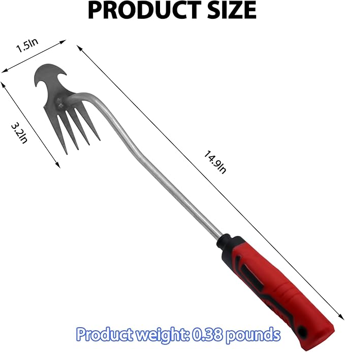 Generic 2PCS Weed Removal Tool, Garden Weeding Tools Manganese Steel Hand Weeder Tool with Rubber Handle, 4 Teethes Dual Purpose Manual Weeders Tool Weed Pulling Tool for Garden