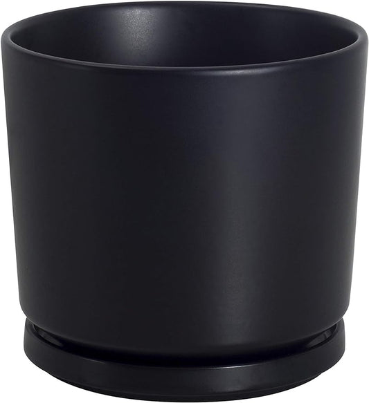 Ekirlin 9 inch Plant Pots,Ceramic Flower Planters Indoor,Modern Succulents Containers with Drain Hole Saucer,Decorate Home,Office & Outdoor (Black)