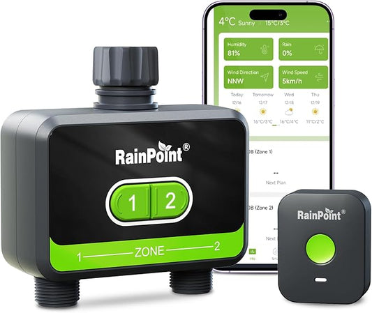 RainPoint WiFi Water Timer for Garden Hose, 2-Zone Smart Sprinkler Timer, WiFi Irrigation Controller, Automatic Watering System for Lawns and Yard