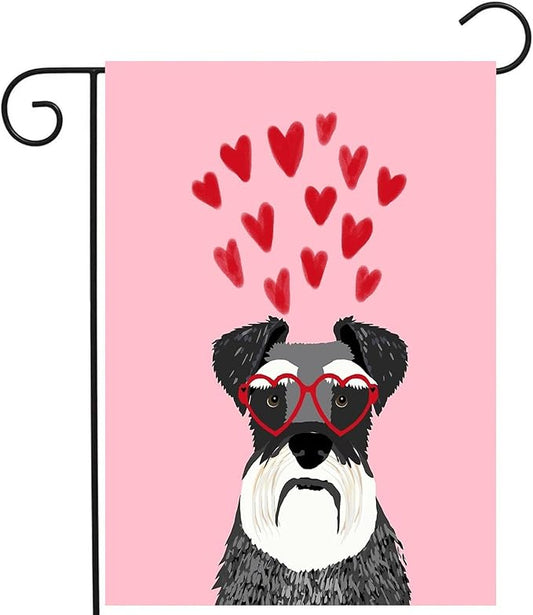 Schnauzer Valentines Garden Flag Happy Valentine's Day Flags Red Love Heart Valentine Yard Flags Mini for Outside 12x18 Double Sided Anniversary Wedding Lawn Front Porch Decor