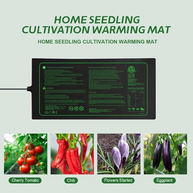 Upgrade Version 4PK Seedling Heat Mat with ETL Listed,Warm Hydroponic Heating Pad for Seed Starting,Indoor Gardening,Brewing and Greenhouses,Durable Waterproof Black Plant Heat Mat