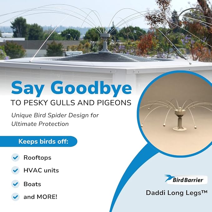 Bird Barrier Daddi Long Legs - 4 Ft | Scare Birds Away with Innovative Bird Spider Design | Bird Deterrent for Outside | Easy Installation on Roofs, Boats & HVAC Units | Durable Stainless Steel/Delrin