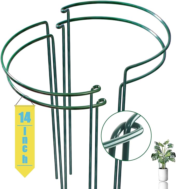 Snake Plant Support Stake - Half Round Peony Stake and Support, Hydrangea Support Cage Ring Stabilizer, Plant Supports for Potted Indoor Plants (4 Pack, 14x8Inch)