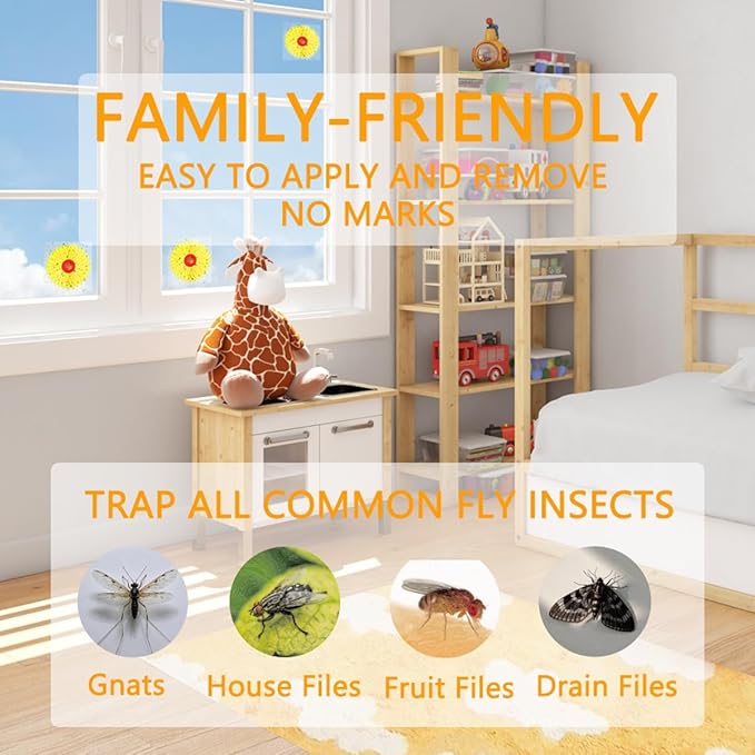 16 Pack Window Fly Traps, Fruit Fly Traps for Indoors, Paper Sticky Strips with Beautiful Sunflower Design, House Fly Catcher Trap for Home, Pest Control for Kitchen and Garage