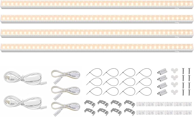 Barrina Grow Lights for Indoor Plants Full Spectrum, 2ft 40W (4 x 10W), T5 Plant Lights for Indoor Plants, Greenhouse, Plug and Play, Yellow, 4-Pack