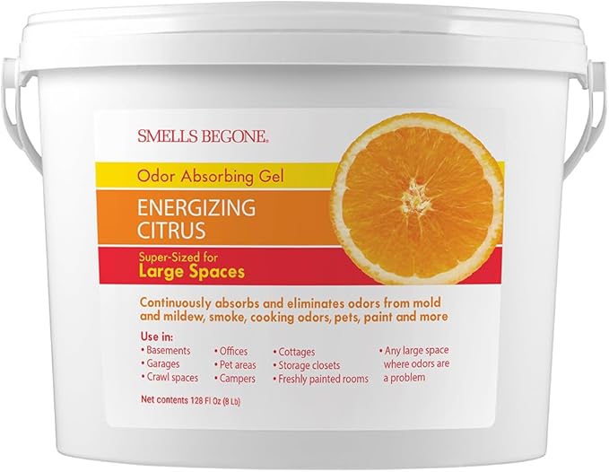 SMELLS BEGONE 1-Gallon Odor Absorber Gel - Air Freshener & Odor Eliminator for Homes, Garages & Commercial Buildings - Industrial Size - Energizing Citrus Scent