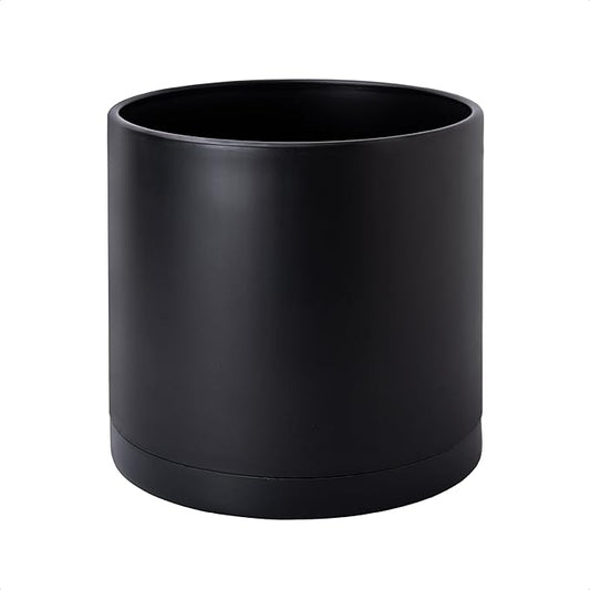 D'vine Dev 10 Inch Plastic Planter Pots for Plant Pot with Drainage Hole and Seamless Saucers, Black Color, 74-X-B-2