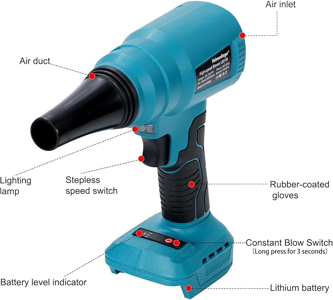 Cordless Leaf Blower for M@Kita 18V Battery - High-Speed, Brushless Motor, 15000 Pa, Lightweight Design for Leaves,Dust,Snow, Lawn Care,Patio Cleaning (Battery Not Included)