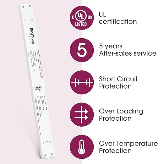 EMITEVER 150W Triac Dimmable LED Driver,Power Supply 100-277V AC to 24V DC, 0-100% Dimming Transformer for LED Lights,Compatible with Lutron and Leviton Dimmers,UL Listed