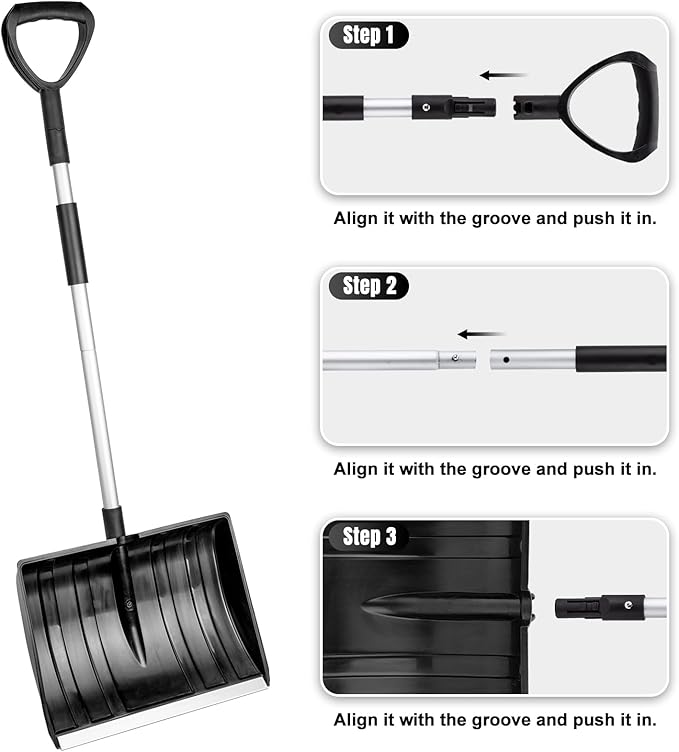 OCGIG Snow Shovel for Driveway Car Garage Home Snow Removal, Heavy Duty 48inch Long Large Capacity Portable Folding Snow Shovel with D-Grip Handle Aluminum Strip for Garden Car Camping Outdoor