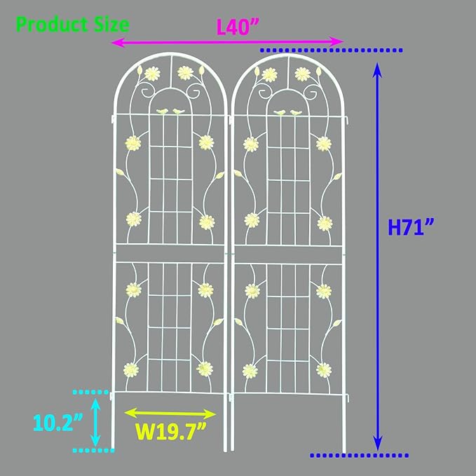 2 Pack Metal Garden Trellis for Climbing Plant Rose Stand, Cream White Outdoor 71'' Tall Flower Support Iron Garden Fence, (Cream White, 2pack)