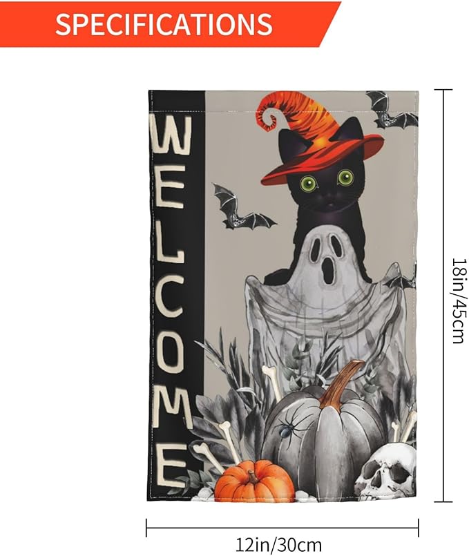 Halloween Ghost Cat Boo Pumpkin Skull Bat Garden Flag Welcome Party Outdoor Outside Decorations Picks Home House Garden Yard Decor 12x18 Inch