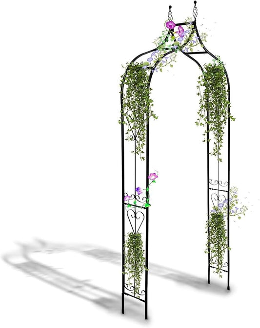 Garden Arch Trellis 14.2" L x 46.5" W x 98.4" H, Black Iron Arbor, Courtyard Arbor Trellis for Various Climbing Plants Rose, Outdoor Archway Wedding Ceremony Party