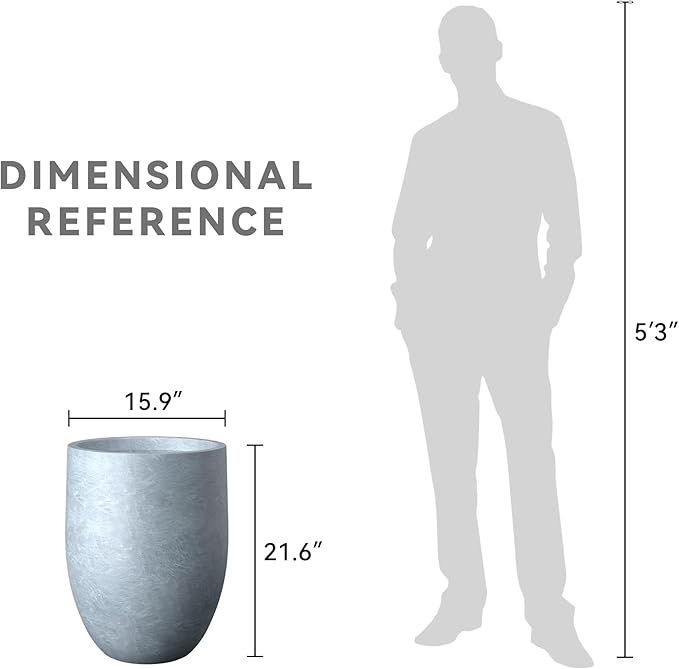 Kante Tall Concrete Planter, 21.7-Inch Height Blue-Gray Large Indoor Outdoor Plant Pot with Drainage Hole for Patio Garden Home, Modern Decor for Flowers and Tree