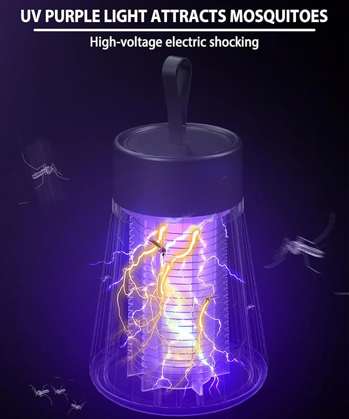 Mosquito Zapper, Hanging Rechargeable Bug Zapper Mosquito Killer Lamp - Portable UV Insect Trap for Indoor/Outdoor, USB-Powered with Grid for Camping, Bedroom, Patio, Kitchen