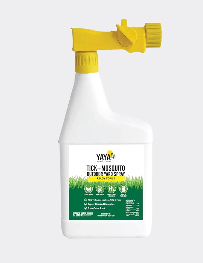 Ready-to-Use Tick + Mosquito Outdoor Yard Spray – Made with Essential Oils, Plant-Derived, Easy Do-It-Yourself Treatment, Safe to Use Around Kids, Pets and Plants – 32 oz