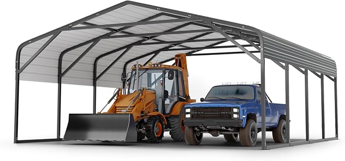 20x26 FT Heavy Duty Carport Garage with Structural Reinforcement | 2-Car Metal Shelter | Galvanized Steel Roof| Ground Anchors | Snow/Wind Resistant | Fits Trucks, RVs, Pickups, Boats, Tractors, SUVs