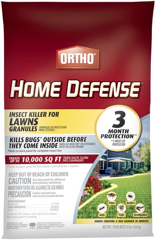 Ortho Home Defense Insect Killer for Lawns Granules - Treats up to 10,000 sq. ft., Lawn Insect Killer Kills Ants, Ticks, Fleas, Spiders, Centipedes & Other Listed Bugs, Fast Acting, 10 lbs.