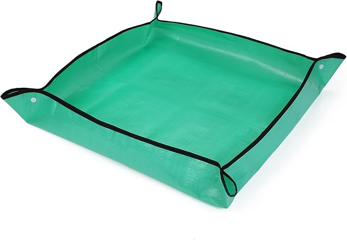 RESTCLOUD Indoor Plant Repotting Mat Potting Tray, Poo Poo Platter for Butterfly Cage, 19.6 x 19.6 Inches, Green, Set of 2
