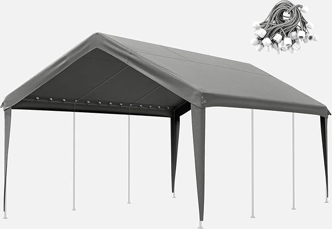 Carport Canopy Replacement Cover 12x20 Heavy Duty Outdoor Portable Car Canopy Oxford Waterproof UV & Tear Resistant Garage Canopy with Ball Bungees (Frame is Not Included)