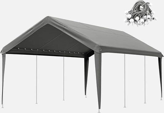 Carport Canopy Replacement Cover 12x20 Heavy Duty Outdoor Portable Car Canopy Oxford Waterproof UV & Tear Resistant Garage Canopy with Ball Bungees (Frame is Not Included)