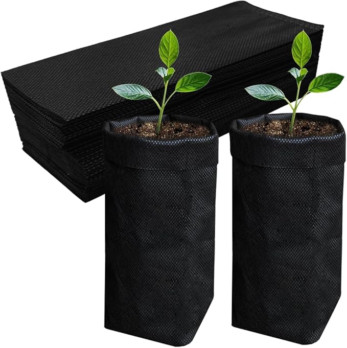Belit 50 Pcs 10.2" H Deep Nursery Grow Bags, Non-Woven Plants Pots Container for Starting Rooted Plants Vegetable, Flower, Seedling Tree, Black