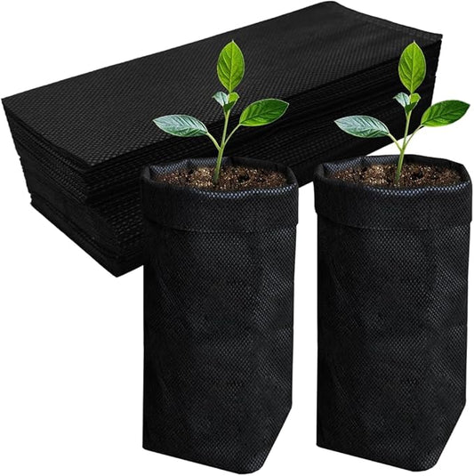 Belit 50 Pcs 10.2" H Deep Nursery Grow Bags, Non-Woven Plants Pots Container for Starting Rooted Plants Vegetable, Flower, Seedling Tree, Black