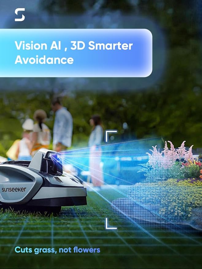 Sunseeker V3 Wireless Robot Lawn Mower 0.15 Acre/ 6,400 Sq. Ft, One-Click Mowing Automatic Lawn Mower, Vision AI Smart Obstacle Avoidance, 42% Slopes, Low Noise, Multi-Zone Navigation, App Control