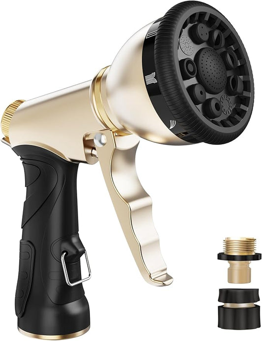 RAINPOINT Garden Hose Nozzle, Heavy Duty Metal Water Hose Sprayer Nozzle with 9 Adjustable Spray Patterns, High Pressure Hand Sprayer for Watering Plants & Lawns(Black)