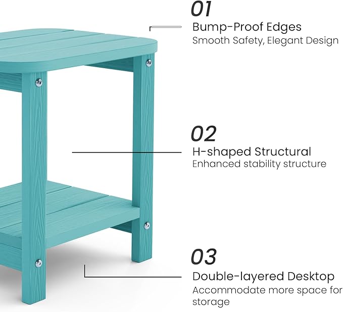 2-Tier Outdoor Side Table, 16" Adirondack Small Side Table All Weather Resistant, Patio End for Outside or Indoor, Patio, Yard, Pool, Porch, Garden, Sky Blue