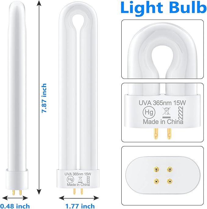 Replacement Bulb for X3,T6, T8, T9 K15 Bug Zapper Outdoor,15W,4-Pin Single U-Shaped Twin Tube Bulb
