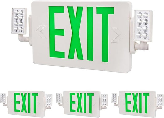 4 Pack Green Led EXIT Sign with Emergency Lighting with Battery Backup&Adjustable Two Head-US Standard-Hardwired-Exit Sign for Home Power Failure