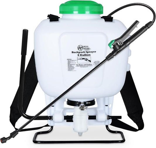 REALWORK 4-Gallon Backpack Sprayer with Padded Shoulder Strap for Pests & Weeds, Watering Garden, and Spraying Plants, in Translucent White