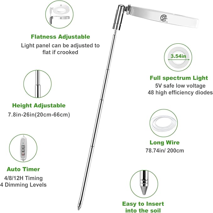 LORDEM Grow Light, Full Spectrum LED Plant Light for Indoor Plants, Height Adjustable Growing Lamp with Auto On/Off Timer 4/8/12H, 4 Dimmable Brightness, Ideal Small Pack of 3, Warm White