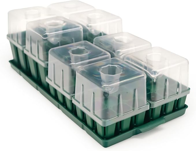 Vego garden Seedling Suite Products, 4 Pack Jumbo Seedling Trays and 4 Pack Standard Seedling Trays with Seedling Tray Lids and 10" x 20" Bottom Watering Trays
