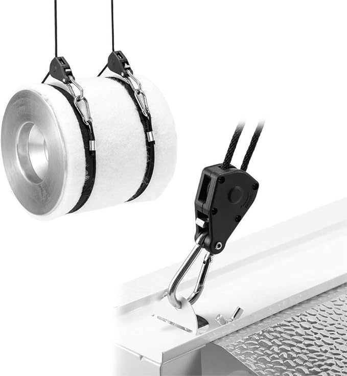 8 Pairs 1/8" Heavy Duty Ratchet Hangers, Adjustable Rope Hangers, Grow Light Rope Hangers for Grow Plant Fan Filter Light Room Equipment, 150 LB Capacity per Pair