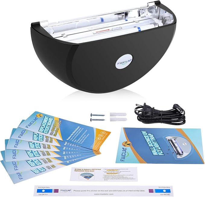 Faicuk WS108 Wall Sconce Fly Light Trap for Capturing Flies, Moths, Gnats, Mosquitos and Other Flying Insects - 13"x7.5"x5.5" (Black)