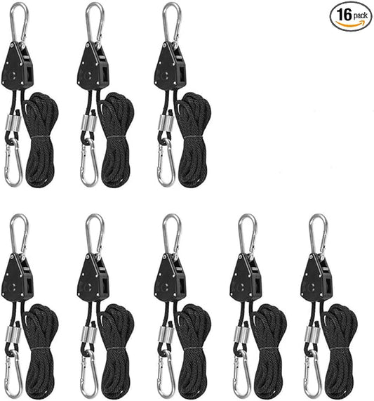 4 Pairs 1/8" Heavy Duty Ratchet Hangers, Adjustable Rope Hangers, Grow Light Rope Hangers for Grow Plant Fan Filter Light Room Equipment, 150 LB Capacity per Pair