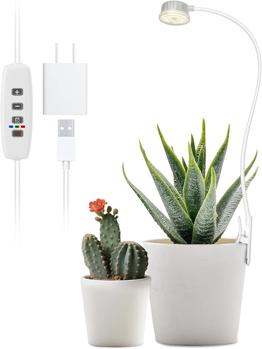 Grow Lights for Indoor Plants, 4000K Full Spectrum Plant Lights for Indoor Growing, 10 Brightness & 360° Adjustable Gooseneck & 3/9/12H Timer, Clip-on Small Grow Light for Succulents, Small Plant