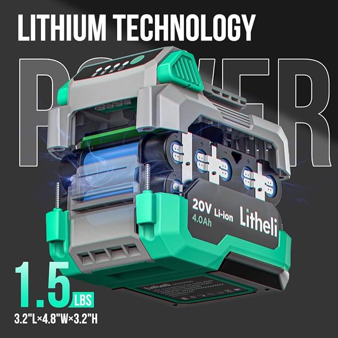 Litheli Cordless Snow Shovel, 20V 12-Inch Battery Powered Snow Thrower, Battery Snow Blower with Auxiliary Handle, with 4.0Ah Li-ion Battery & Charger